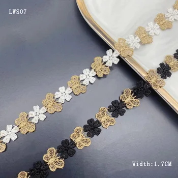 zsbszc 20 ярдов Шириной 1,7 СМ, черно-белое кружево, вышивка в виде цветка бабочки, золотая кружевная отделка, аксессуары для одежды LWS07