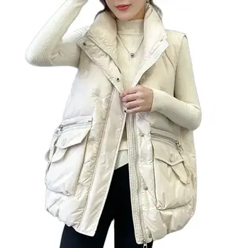 Новинка 2023, Корейская версия без рукавов, осень-зима, Универсальный женский пуховый хлопковый жилет, пальто, Модная Повседневная женская майка, куртка